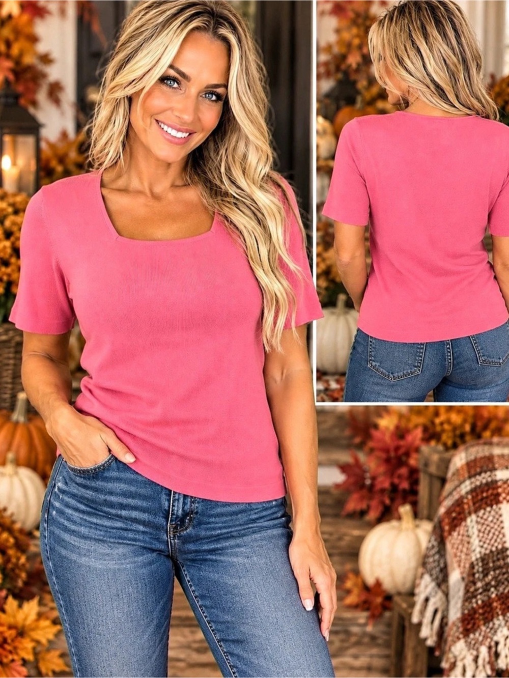Saks Fifth Avenue Folio Collection Pink Square Neck Knit Top XL